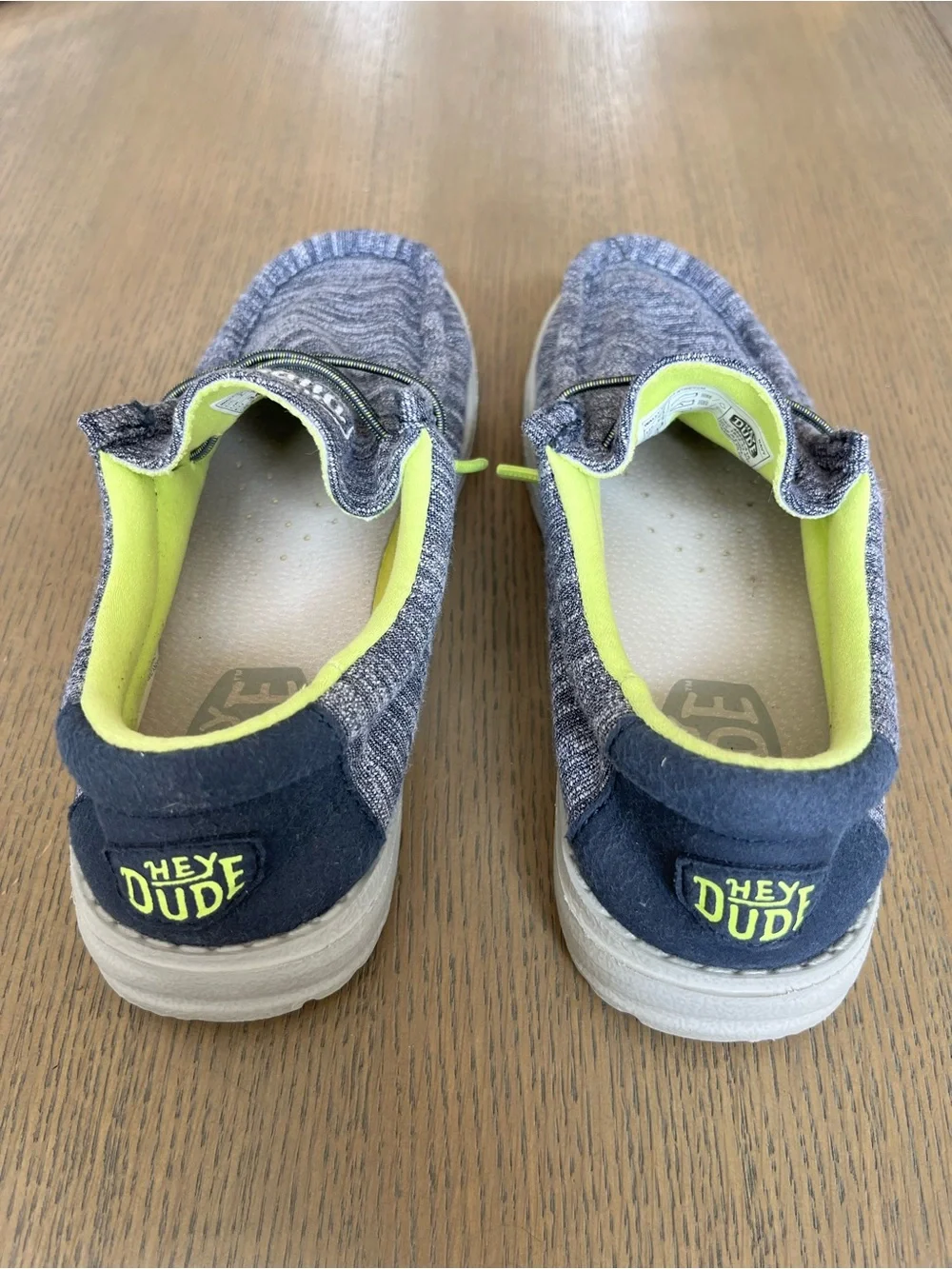 Hey Dude Kids Slip-On Sneakers in Heather Gray with Neon Yellow Lining